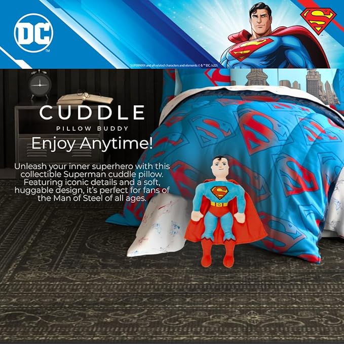 DC Comics Superman Bedding Super Soft Cozy Cuddle Pillow Buddy, (Officially Licensed Product) by Franco