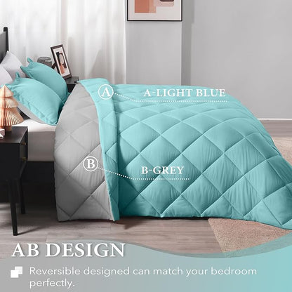 downluxe Twin Comforter Set - Turquoise and Grey Twin Comforter, Soft Bedding Sets for All Seasons -2 Pieces - 1 Comforter (66"x92") and 1 Pillow Sham(20"x26")