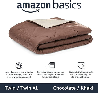 Amazon Basics Reversible Lightweight Microfiber All Season Comforter Blanket, Washable, Twin/Twin XL, Chocolate/Khaki