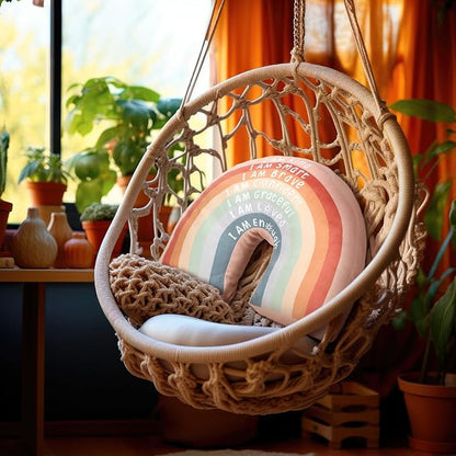 Menkxi Rainbow Throw Pillow Gift Boho Classroom Reading Corner Throw Pillow for Girls Kids Book Center Daily Affirmations Cushion Arch Shaped Motivational Home Bedroom Playroom(Classic)