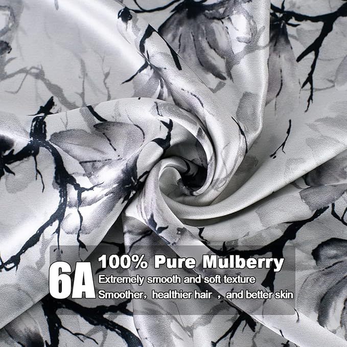 MAXFEEL 100% Pure Mulberry Silk Pillowcase with Zipper for Skin&Hair Care Both Sides Soft Breathable (Pattern02, King)