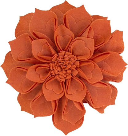 Fennco Styles Handmade 3D Heart-Shaped Petals Flower Decorative Filled Throw Pillow 13" Round - Terracotta Floral Pillow for Couch, Home Décor and Holiday, Housewarming Gift