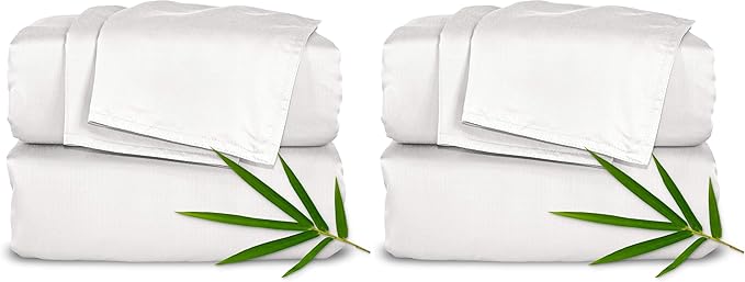 Pure Bamboo King Sheets, Genuine 100% Organic Viscose Derived from Bamboo Bed Sheet Set, Soft & Cooling, Double Stitching, 2 Year Quality Promise (King, White) (Pack of 2)