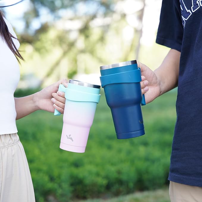 30 oz Tumbler with Handle and 2 Straw 2 Lid, Insulated Water Bottle Stainless Steel Vacuum Cup Reusable Travel Mug, Mint