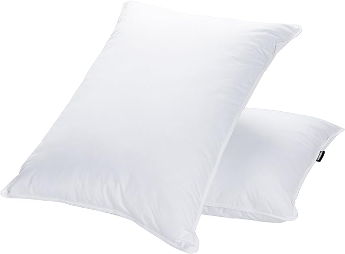 JA COMFORTS Goose Feather Down Bed Pillows (2 Packs)- King(20IN×36IN), High Fill Weight, Double-Layer Downproof Fabric Design, Goose Down Filling, 600 Thread Count,100% Cotton Cover, White