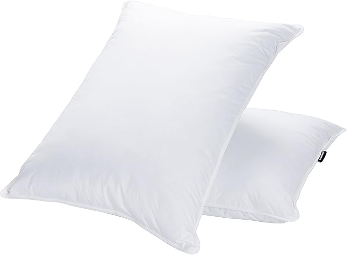 JA COMFORTS Goose Feather Down Bed Pillows for Sleeping(2 Packs)-Queen(20IN×30IN),High Fill Weight,Double-Layer Downproof Fabric Design,Goose Down Filling,600 Thread Count,Cotton Cover