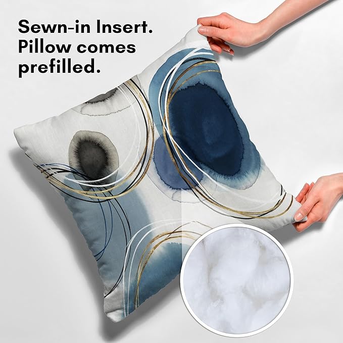 Americanflat 18x18 Throw Pillow with Sewn-in Insert - All-in-One Decorative Pillows - No Cover Needed - Soft and Durable Cushion for Bed or Sofa - Polyester - Blue, White, Black and Gold