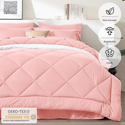 Newspin Twin Comforter Set Pink - Bed in a Bag Twin Size 6 Pieces, All Season Bed Set, Fluffy Comforter Set with Sheets, Sheet Set Quilt Blanket, Pillowcases & Shams & Bed Skirt