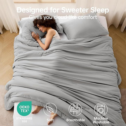 MUXHOMO King Size Comforter Set, All Season Ultra Soft Down Alternative Bedding - 3 Piece Lightweight Bed Set Includes 1 Comforter (104"x90") and 2 Pillow Shams (20"x36"), Light Grey