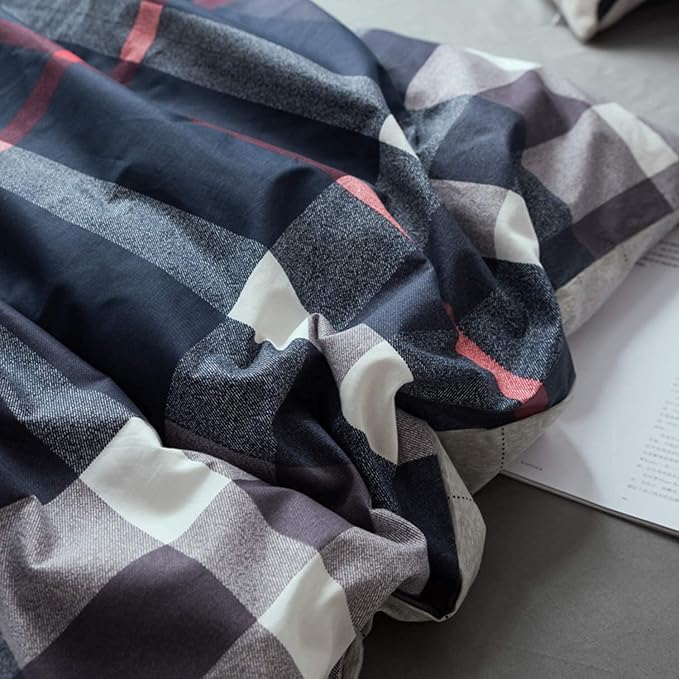 Houseri Navy Blue Plaid Comforter Set Full Dark Blue Buffalo Checkered Bedding Sets for Teen Boys Vintage Navy Grid Gingham Bed Sets Preppy Tartan Dorm Quilt Blanket Full