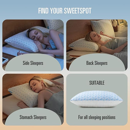 QUTOOL Firm Pillow Shredded Memory Foam, Cooling Pillow for Hot Sleeper, Adjustable Bed Pillow for Side Back Stomach Sleepers, Washable Cover, CertiPUR-US Certified, Standard Size