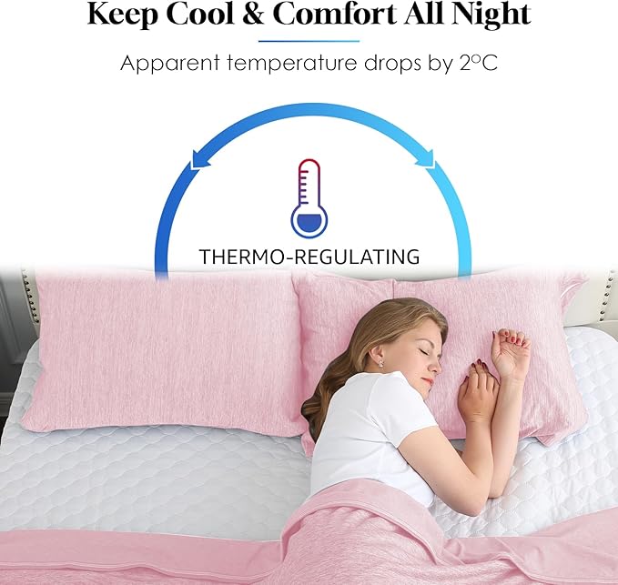 CHOSHOME Cooling Pillow Cases Zipper Pillow Covers Q-Max > 0.45 Zippered Pillowcases for Hot Sleepers, Soft, Breathable, Skin-Friendly, 2 Pack (King, 20"x36", Pink)