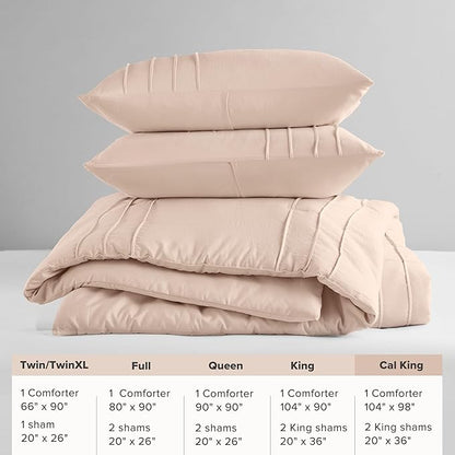 Comfort Spaces Blush Cal King Size Comforter Set - 3 Pieces Pintuck Pleated Bedding Sets, All Season Lightweight, Extra Softness Pre-Washed Microfiber Cal King Bed Set, Shams, Cal King