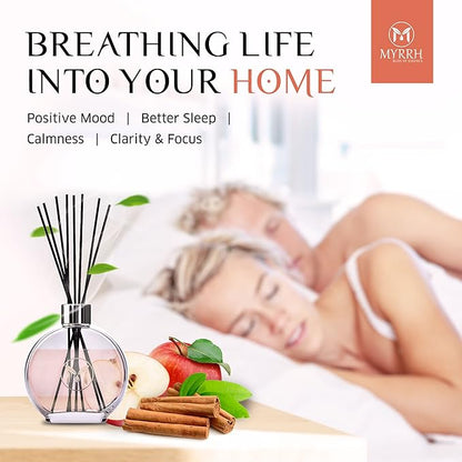 Apple Cinnamon Scented Reed Diffuser Set with 8 Rattan Diffuser Sticks, 150 ml, All Natural Air Freshener, Long-Lasting Diffusers at Home, MyrrhUSA