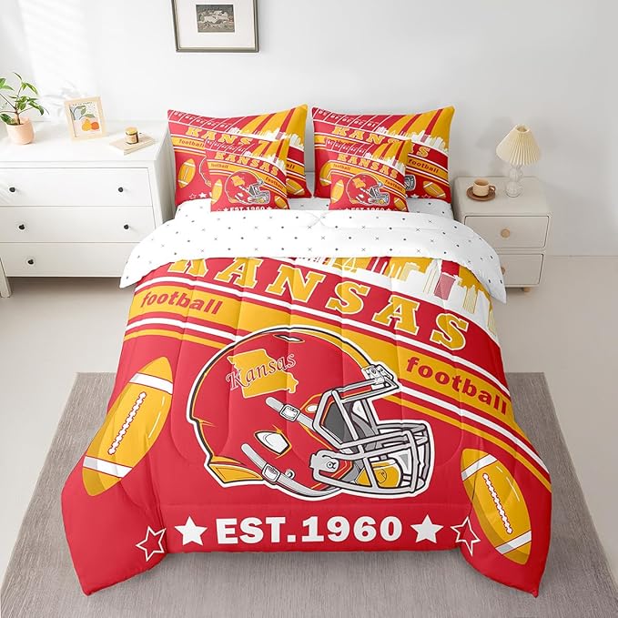 Feelyou Football 7 Pieces Comforter Sets Twin Size Kids Rugby Sports Bedding Set for All Season Football City Bed in a Bag with Comforter, Sheets, Pillowcases & Cushion Cover