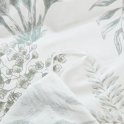 100% Cotton Comforter King Size Green Floral Bedding Set Reversible Botanical Comforter Set 3 Pcs Cottagecore Aesthetic Soft Bedding Sets for All Season
