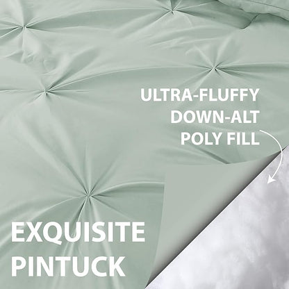 Cathay Home King Bedding - Pintuck 3-Piece Comforter and Sham Set - Ultra Soft & All Season Warmth - Misty Blue