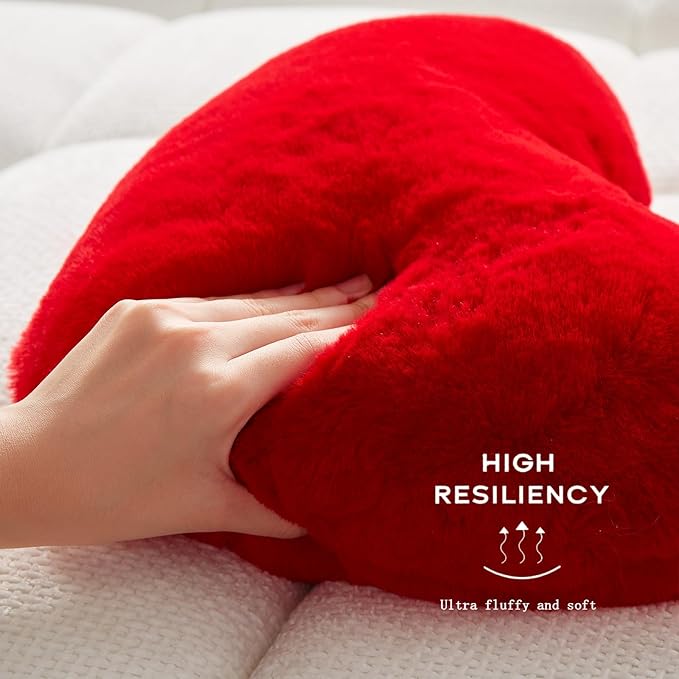 YRXRUS Heart Pillow, Red Heart Pillows, Love Pillow Gifts, 14X17 Inch Large Heart Shaped Pillows, Faux Rabbit Fur Coquette Room Decor Throw Pillows, Living, Bedroom