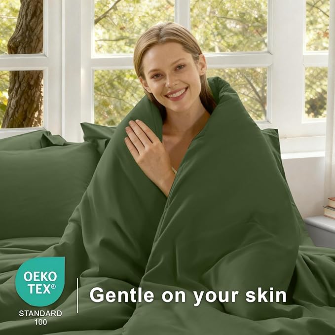 satisomnia Green Queen Comforter Set 3 Piece, Full Size Down Alternative Comforter Set