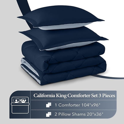 downluxe California King Comforter Set - Blue and Sapphire Cal King Comforter Set, Soft Bedding Sets for All Seasons - 3 Pieces - 1 Comforter (104"x96") and 2 Pillow Shams(20"x36")