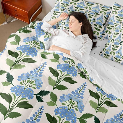Feelyou Girls Flower Comforter Set with Sheets Full Size 7 Pieces Kids Romantic Florals Pattern Bedding Set for Boys Women Teens Garden Botanical Nature Theme Bed in a Bag Room Decor