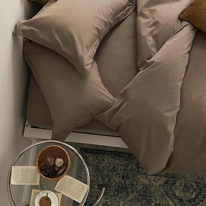 Nanko Queen Size Comforter Set Brown, All Season Soft Down Alternative Duvet Insert, Microfiber Filling Bed Sets, Modern Farmhouse Bedding Sets in a Bag for Women Men 90 x 90 inch 3 PCS Dark Coffee