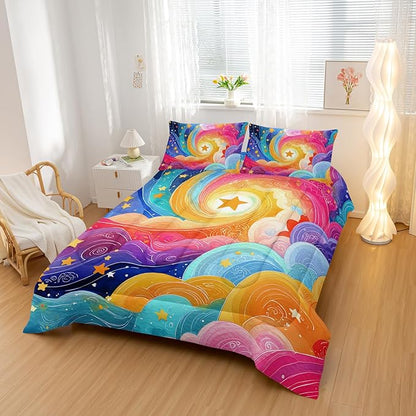 Watercolor Rainbow Pattern Comforter Modern Abstract Comforter Set,Rainbow Dreams Bedding Set Twin Size,Mordern Art Decor All Season Lightweight Soft Microfiber with 2 Pillow Shams