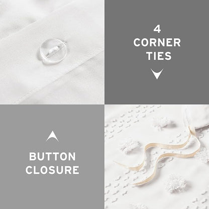 Intelligent Design Twin Duvet Cover Set, Clipped Jacquard Duvet Set Chic Pompoms Accent, All Seasons Lightweight Microfiber Bed Cover for Comforter with 1 Sham, Lucy, Twin/Twin XL Ivory 2 Piece