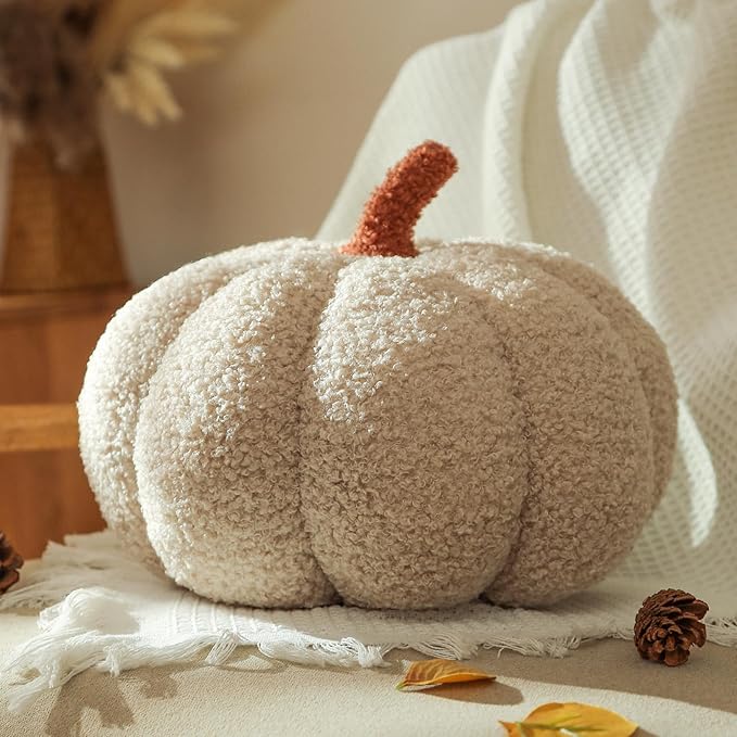 YRXRUS Pumpkin Pillows, Thanksgiving Pumpkin Throw Pillows, Off White Shaped Pillow for Fall Room Decor Gifts, Teddy Fleece Cute 6x12 Inches Halloween Pillow, Accent Fall Pillows