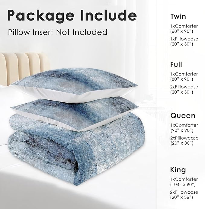 Comforter Set Twin Size, Navy Indigo Blue 2 Pcs Soft Bedding Set for Kids and Adults, Contemporary Abstract Gray Comforter Set with Pillowcase, for Bedroom Bed Decor