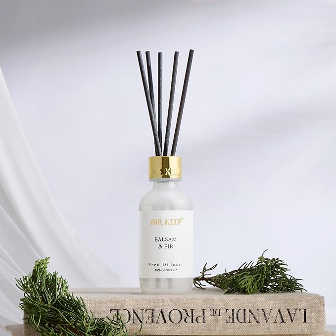 Airkeep Reed Diffuser Set, 3.38 fl oz (100 ml) - Balsam Fir Oil Diffusers with 8 Reed Sticks, Home Fragrance Reed Diffuser for Bathroom Shelf Decor