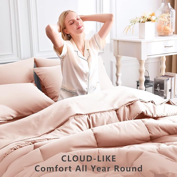 CozyLux Twin XL Comforter Set Blush Pink, 5 Pieces Twin Extra Long Bed in a Bag for College Dorm, All Season Bedding Set with Stitch Quilted Comforter, Flat Sheet, Fitted Sheet, Pillowcases