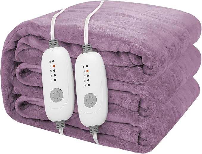 Electric Heated Blanket 84"x90" Queen Size Flannel Heated Blanket, Cozy & Warm for All Night, 5 Heat Settings & 10 Hours Auto Off, Machine Washable, Cameo Brown