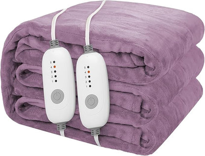 Electric Heated Blanket 84"x90" Queen Size Flannel Heated Blanket, Cozy & Warm for All Night, 5 Heat Settings & 10 Hours Auto Off, Machine Washable, Cameo Brown