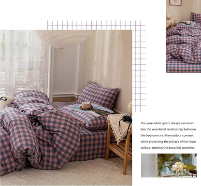 HighBuy Purple Gingham Comforter Set Twin XL,Vintage Boho Gingham Comforter with 2 Pillowcases,Farmhouse Bedding Set Fluffy Checkered 3 Pieces with Geometric Plaid Grid Pattern