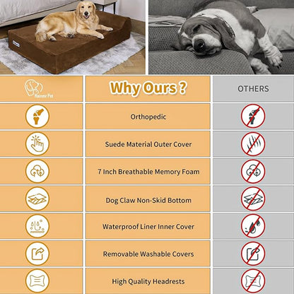 Orthopedic Dog Beds for Large Dogs, 7" Memory Foam Dog Beds with Waterproof Liner, Durable Microsuede Cover, Removable and Washable, Nonskid Bottom, 48"x30"x7" L Chocolate