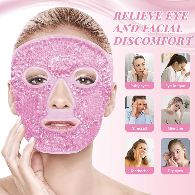 ZNÖCUETÖD Ice Face Facial Jade Roller and Ice Face Mask Cold Cooling Gel Mask Gift Set for Women Aging Wrinkles Lifting Firming Puffy Eyes, Eye Face Neck Roller Massager SPA Tools