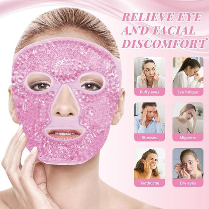 ZNÖCUETÖD Ice Face Facial Jade Roller and Ice Face Mask Cold Cooling Gel Mask Gift Set for Women Aging Wrinkles Lifting Firming Puffy Eyes, Eye Face Neck Roller Massager SPA Tools