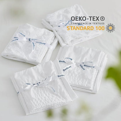 Bedsure Bed in a Bag Full - 7 Pieces Plaid Seersucker Bedding Comforter Sets, Soft Lightweight White Boho Bed Set with Comforters Full Size, Sheets, Pillowcases & Shams