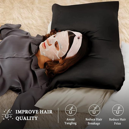 BHZ Black Satin Goose Down Feather Pillows King Size with Black Satin Pillowcase for Hair and Skin, Cooling Pillow Cases Similar to Silk Pillow Cases, Decorative for Women, Mom Men