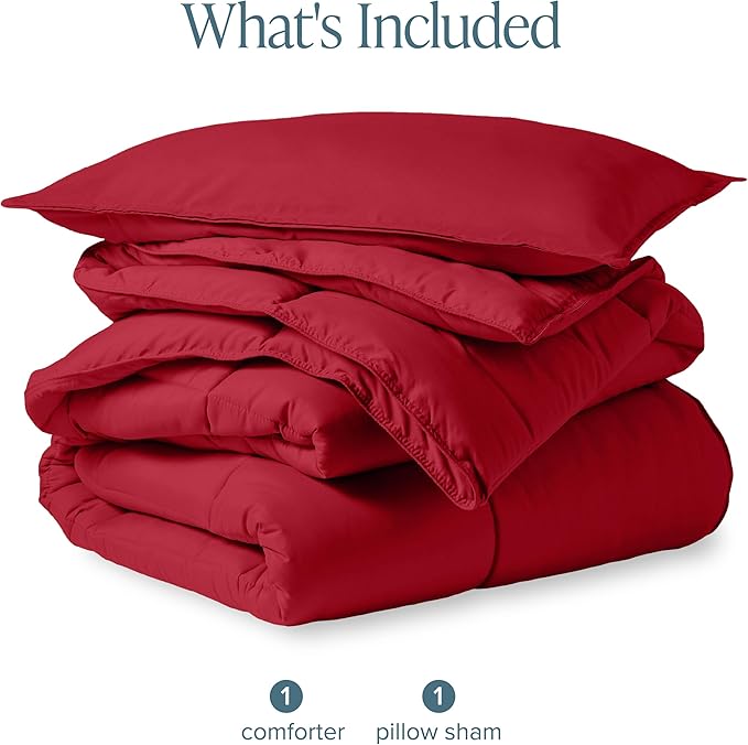 Bare Home Comforter Set - Twin/Twin Extra Long Size - Ultra-Soft - Goose Down Alternative - Premium 1800 Series - All Season Warmth (Twin/Twin XL, Red)