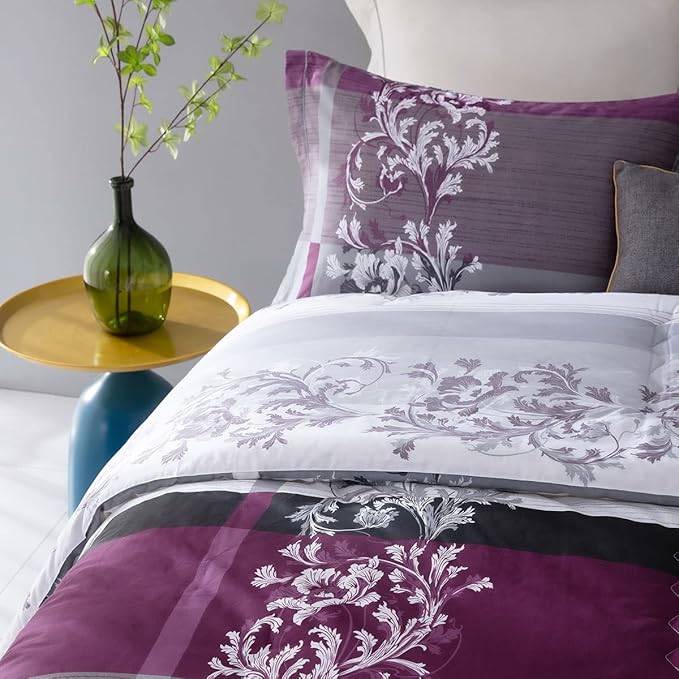 SLEEPBELLA Comforter Twin Size, 600 Thread Count Cotton Grey Paisley & Purple Comforter Sets, Down Alternative Bedding Set 2Pcs(Twin, Purple Paisley)