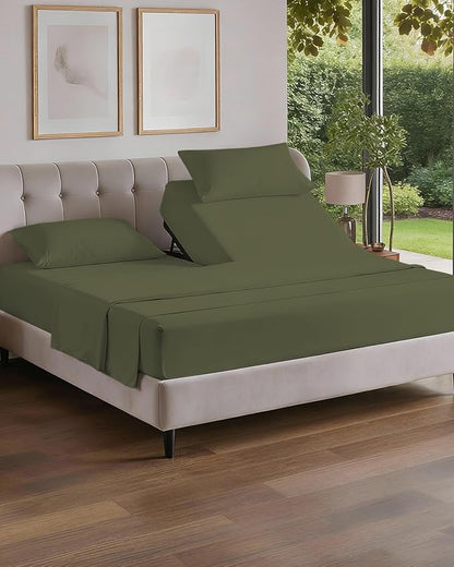 Split Head King Sheet Set – 4 Piece Flex Split Top King Sheets for Adjustable Beds - Fits 14” to 16" Mattress w/ Deep Pockets - Soft, Breathable & Cooling - Luxury Bedding & Wrinkle Free - Sage Green