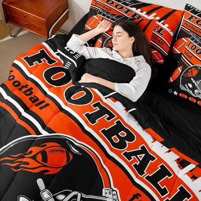 Feelyou Football 7 Pieces Comforter Sets King Size Kids Rugby Sports Bedding Set for All Season Football City Bed in a Bag with Comforter, Sheets, Pillowcases & Cushion Cover