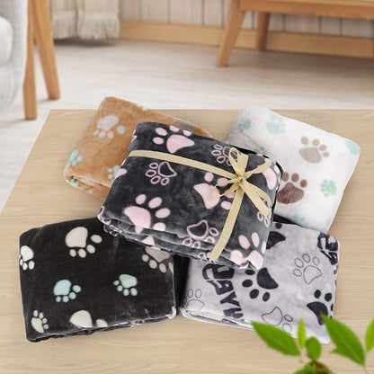 Dog Blankets for Large Dogs, Upgraded Pet Cat Flannel Blankets Washable, Premium 300GSM Soft Pet Throw Cover for Kennel Crate Bed, Sofas, Cute Paw Pattern, 80x60 inch, Grey