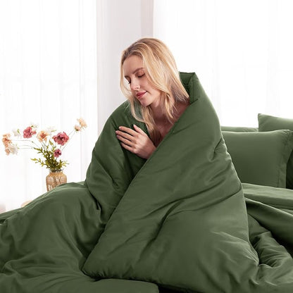 CozyLux King Size Comforter Set Olive Green, 7 Pieces Bed in a Bag King Comforter Set with Sheets, Bedding Set with Down Alternative Comforter, Fitted Sheets, Flat Sheets, Pillow Shams and Pillowcases