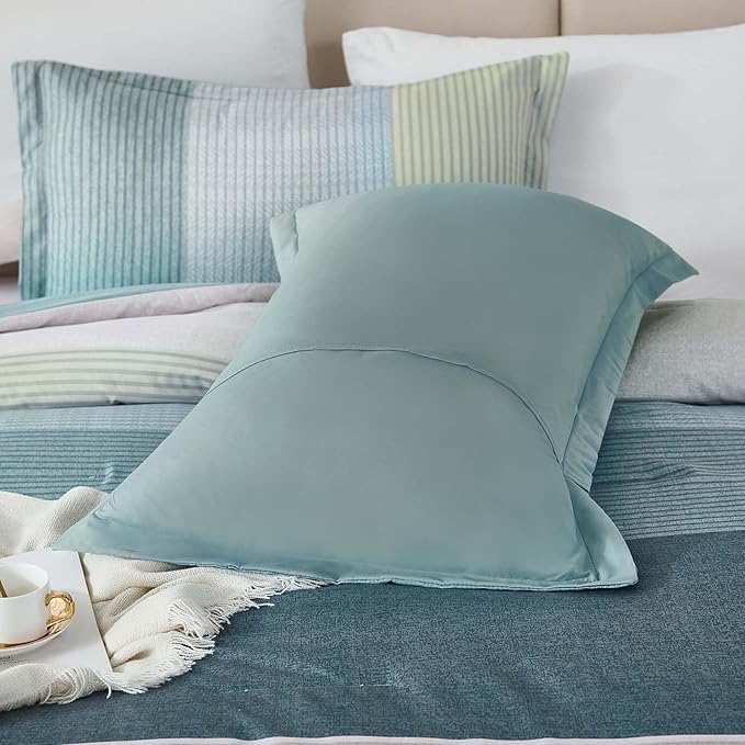 WONGS BEDDING Comforter Set King Size, Blue Striped Patchwork Comforter for King Bed,3 Pieces (1 Comforter+2 Pillowcases) Soft Microfiber Bedding Set for All Season (104"x90")