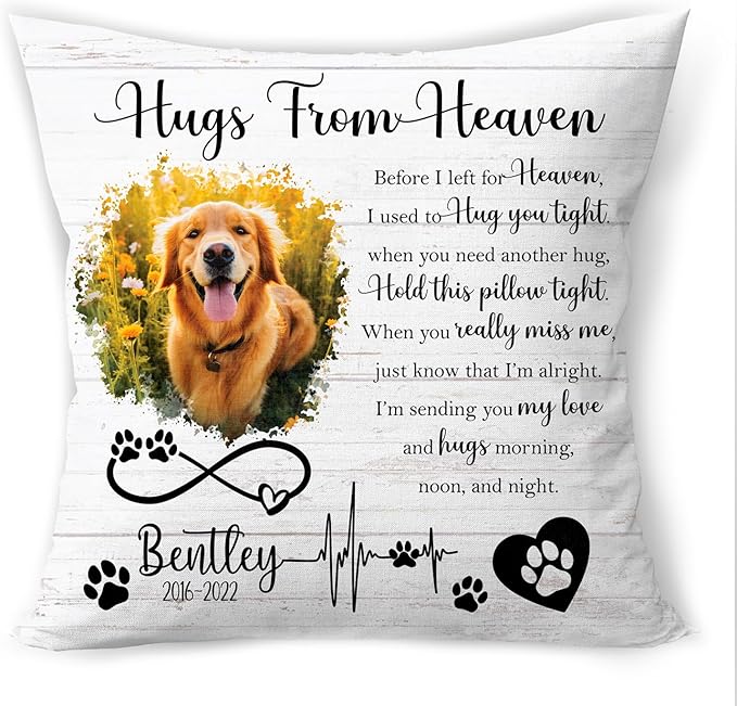 Q-Leo Custom Pet Memorial Throw Pillow (Insert Included) - Dog Loss Sympathy Gift, Photo Pillow Case Cover, Square Pet Pillows