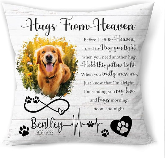 Q-Leo Custom Pet Memorial Throw Pillow (Insert Included) - Dog Loss Sympathy Gift, Photo Pillow Case Cover, Square Pet Pillows