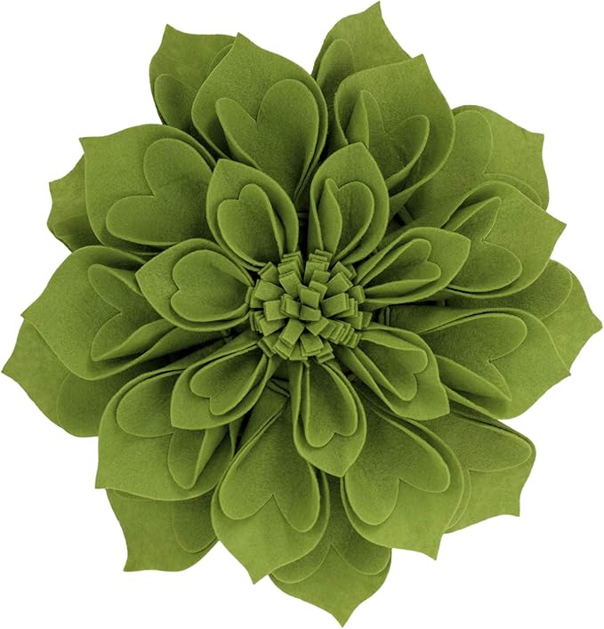 Fennco Styles Handmade 3D Heart-Shaped Petals Flower Decorative Filled Throw Pillow 13" Round - Kiwi Floral Pillow for Couch, Home Décor and Holiday, Housewarming Gift (Kiwi)